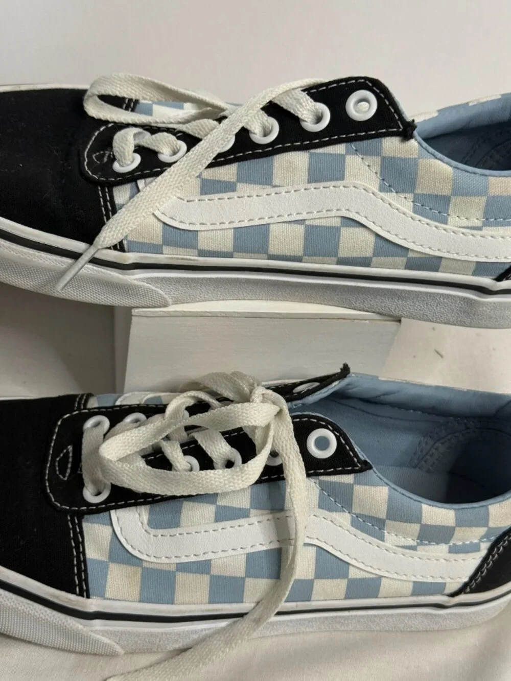 Vans Old Skool Blue Checkerboard Sneakers Black Suede Low Top Women's Size 7